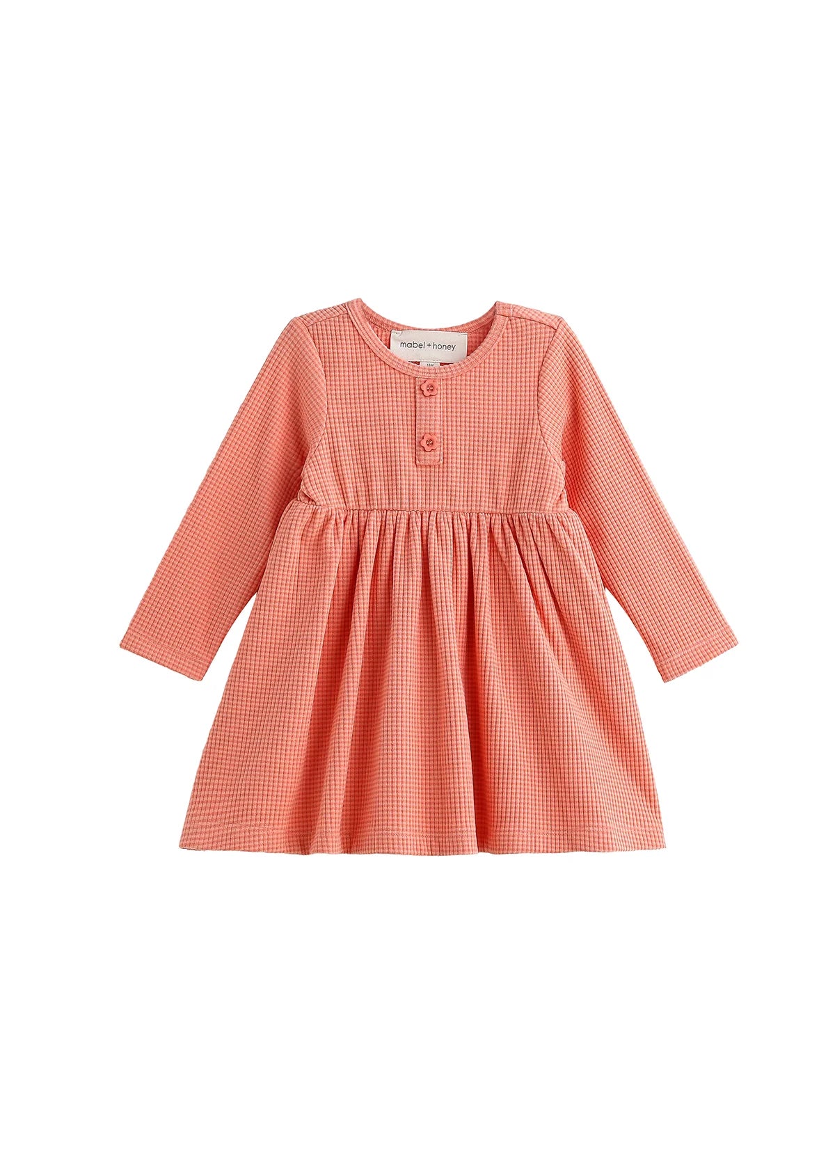Persimmon Long Sleeve Waffle Knit Button Placket A Line Dress