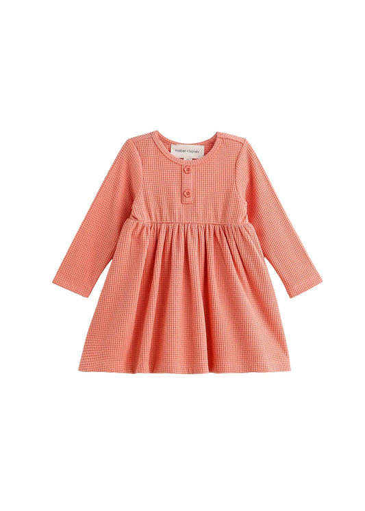 Persimmon Long Sleeve Waffle Knit Button Placket A Line Dress