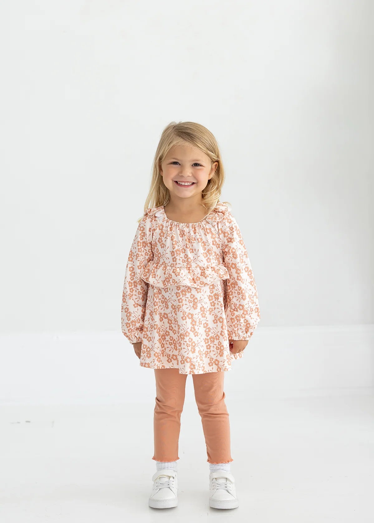 Honey Petals Long Sleeve Floral Ruffle Top and Legging Set