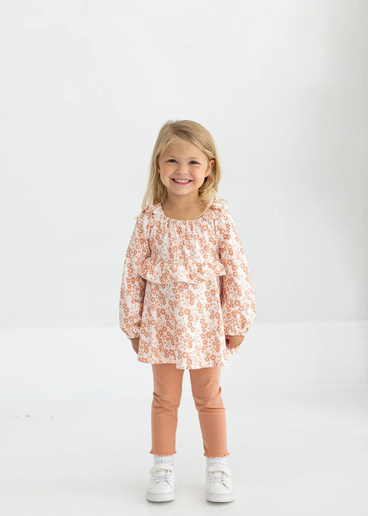 Honey Petals Long Sleeve Floral Ruffle Top and Legging Set