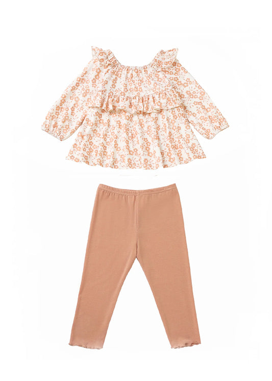 Honey Petals Long Sleeve Floral Ruffle Top and Legging Set