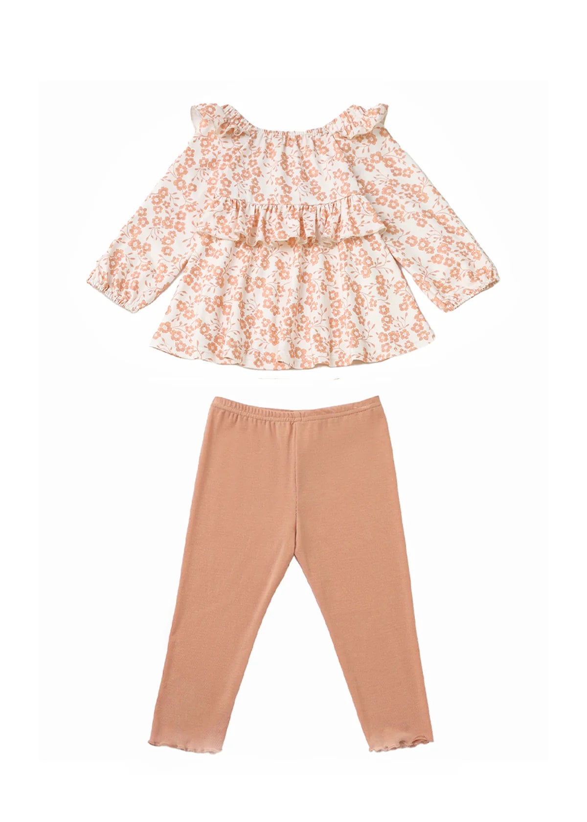 Honey Petals Long Sleeve Floral Ruffle Top and Legging Set