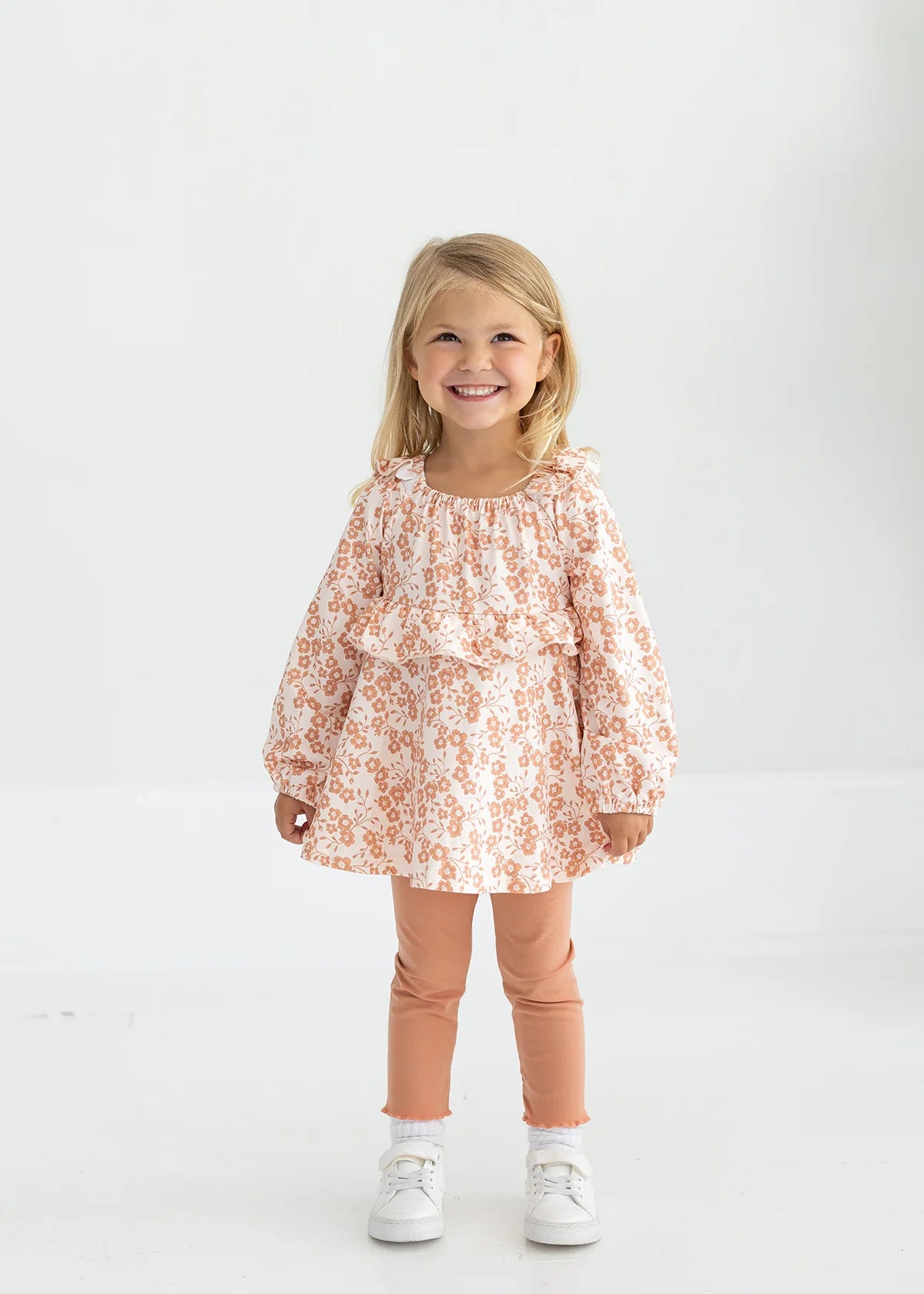 Honey Petals Long Sleeve Floral Ruffle Top and Legging Set