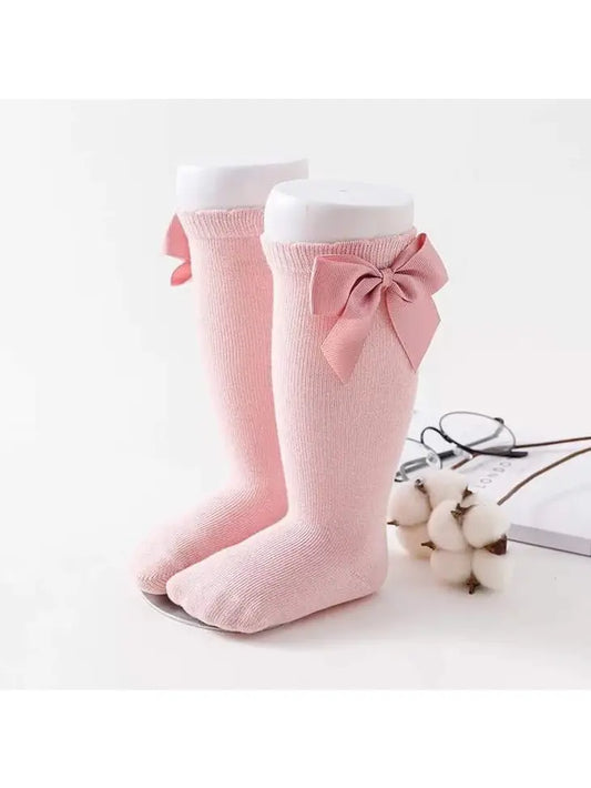 Girls Knee High Bow Socks Pink