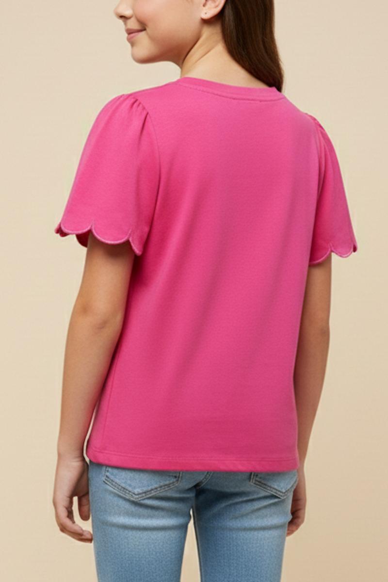 Girls Scallop Sleeve Knit TShirt