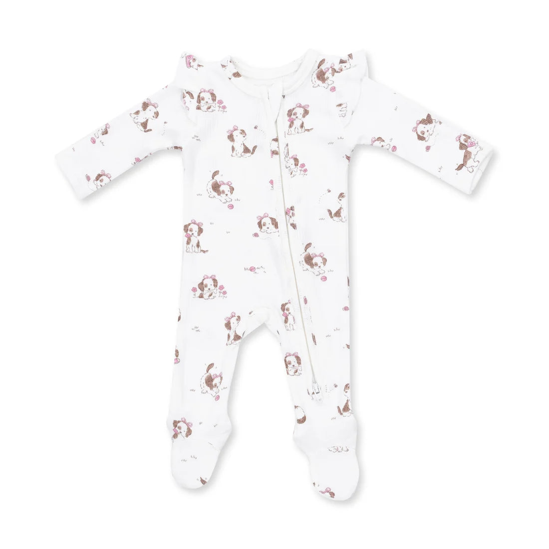 Explorer Puppy Pink  2 Way Ruffle Sleeve Zipper Footie