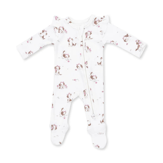Explorer Puppy Pink  2 Way Ruffle Sleeve Zipper Footie