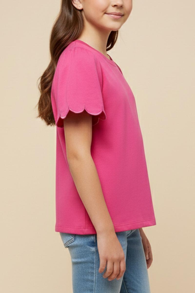 Girls Scallop Sleeve Knit TShirt