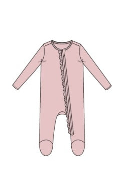 Basics - Veiled Pink - 2 Way Ruffle Zipper Footie