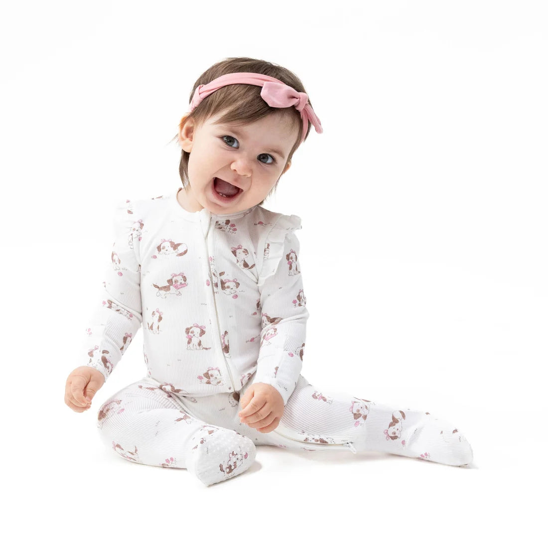 Explorer Puppy Pink  2 Way Ruffle Sleeve Zipper Footie