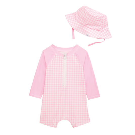 Pink Gingham Baby Rash Guard Set