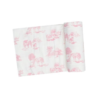 Farm Toile Pink - Swaddle Blanket