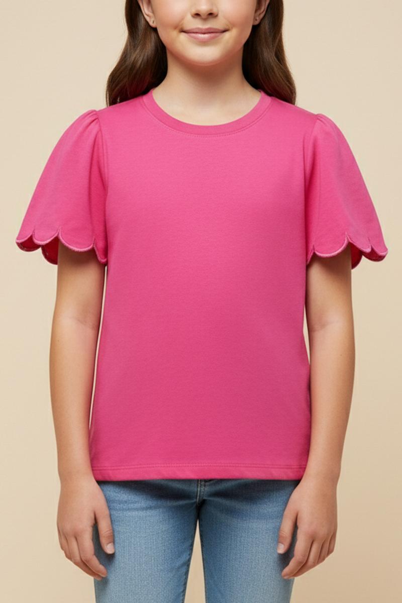 Girls Scallop Sleeve Knit TShirt