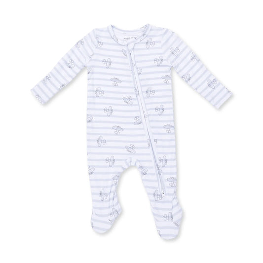 Airplane Stripe  2 Way Zipper Footie