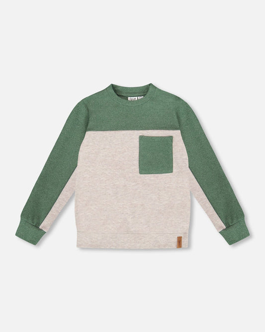 Long Sleeve Super Soft Brushed Jersey Top Color Block Heather Beige