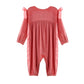 Poppy Rose Long Sleeve Solid Ribbed Bow Tie Bubble Romper