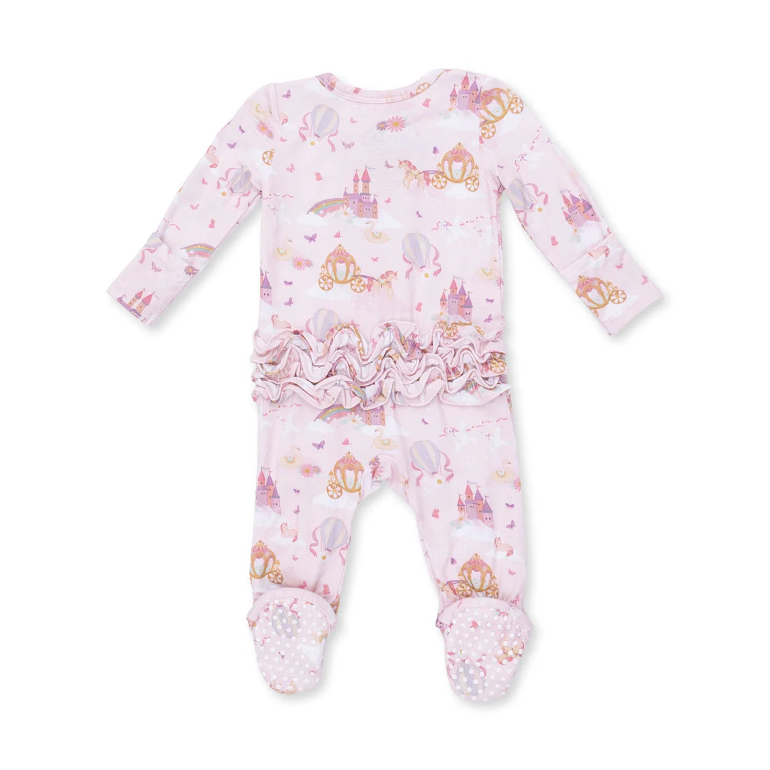 Princess Unicorns and Castle  2 Way Ruffle Back Zipper Footie