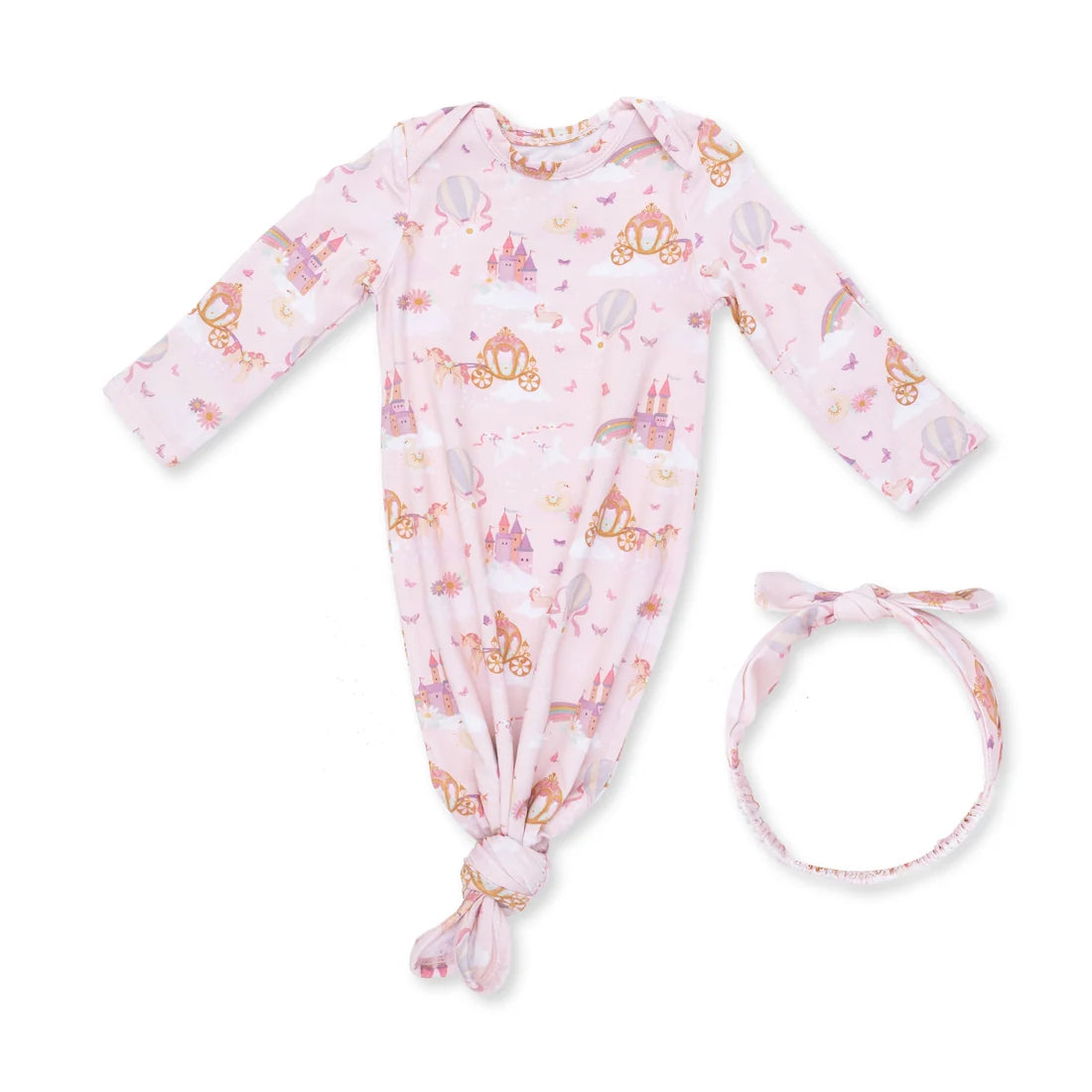 Princess Unicorns and Castle  Knotted Gown and Knot Headband