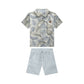 Leaf Print Button Up Shirt and Shorts Set