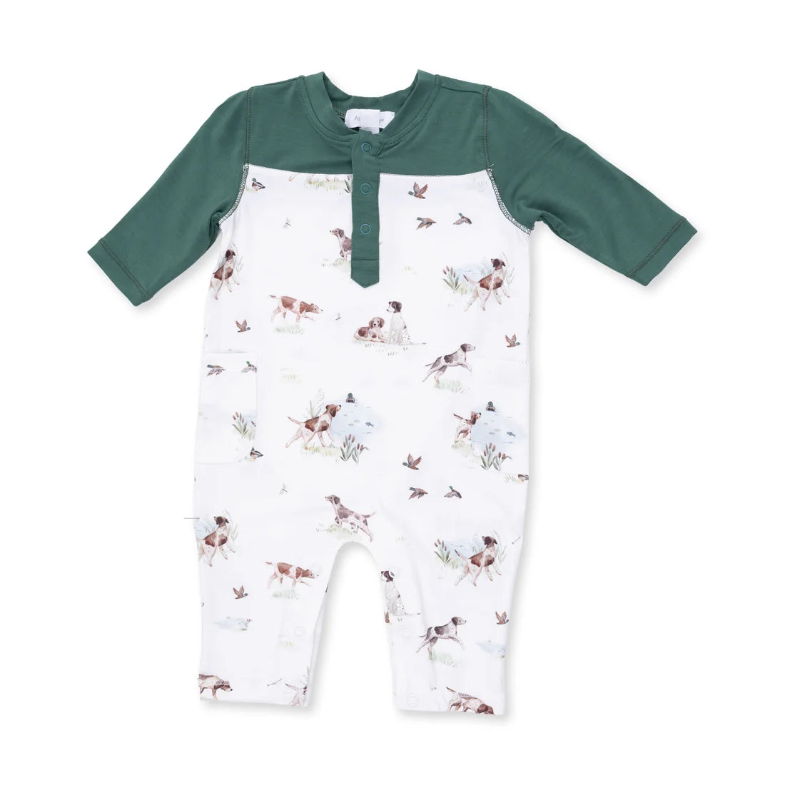 Pointer Pups and Duck Buddies  Romper with Contrast Sleeves