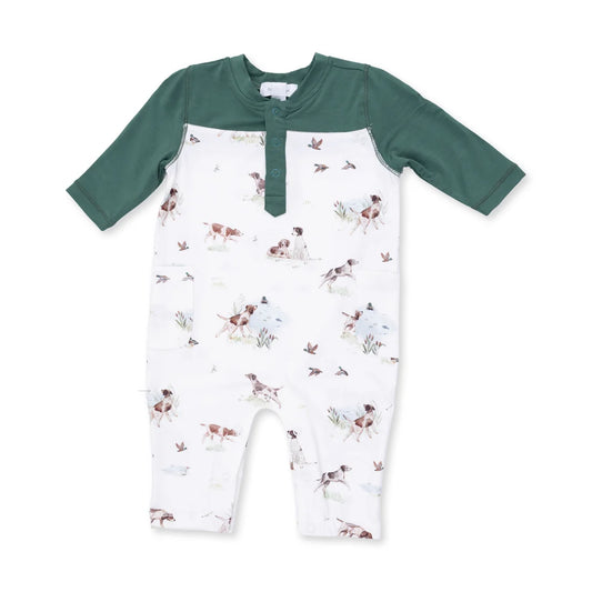 Pointer Pups and Duck Buddies  Romper with Contrast Sleeves