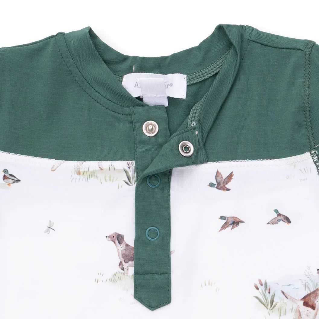 Pointer Pups and Duck Buddies  Romper with Contrast Sleeves