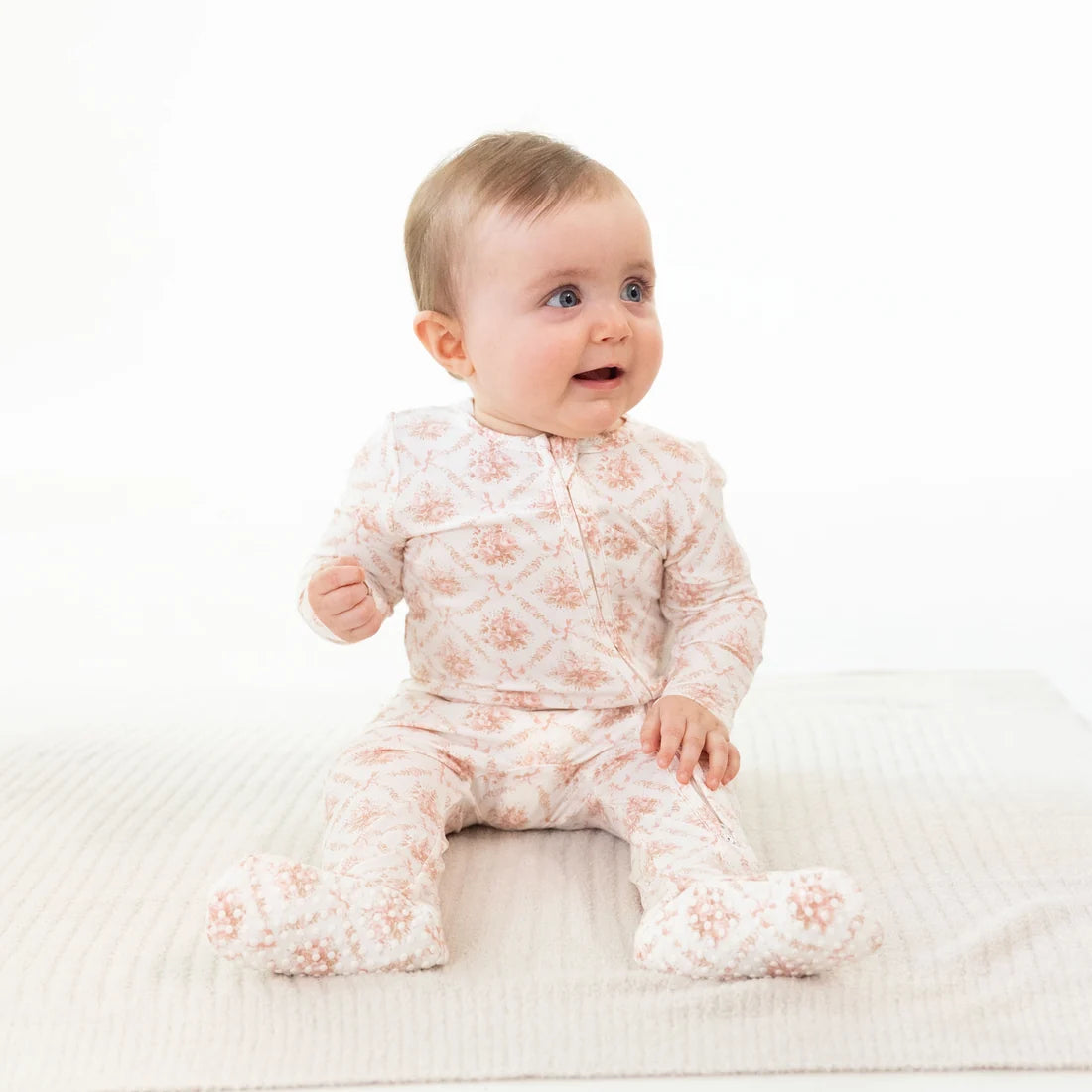 Rose Bow Lattice  2 Way Ruffle Back Zipper Footie