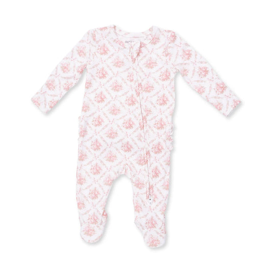 Rose Bow Lattice  2 Way Ruffle Back Zipper Footie