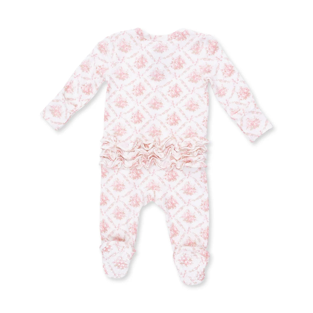 Rose Bow Lattice  2 Way Ruffle Back Zipper Footie