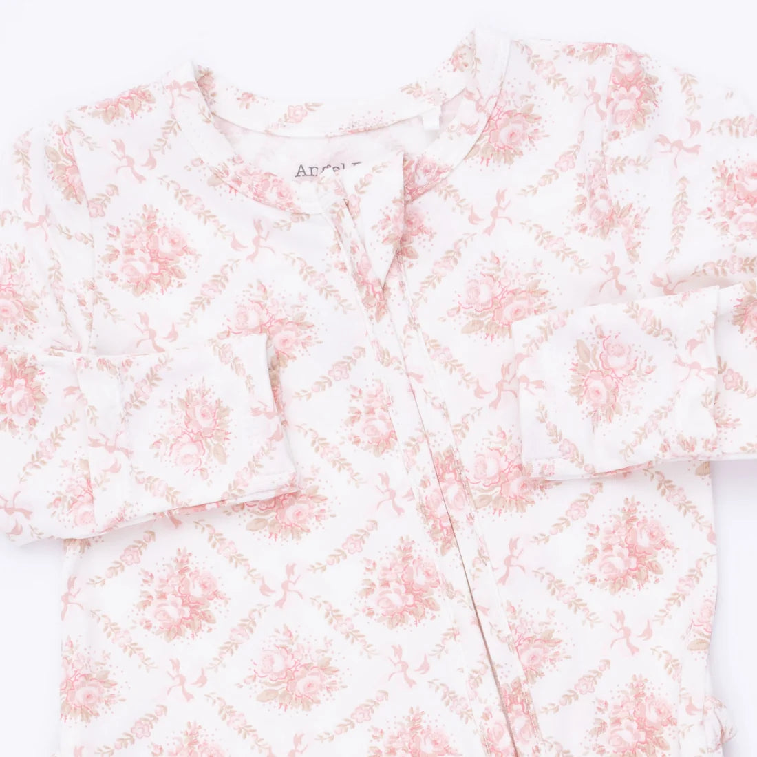 Rose Bow Lattice  2 Way Ruffle Back Zipper Footie