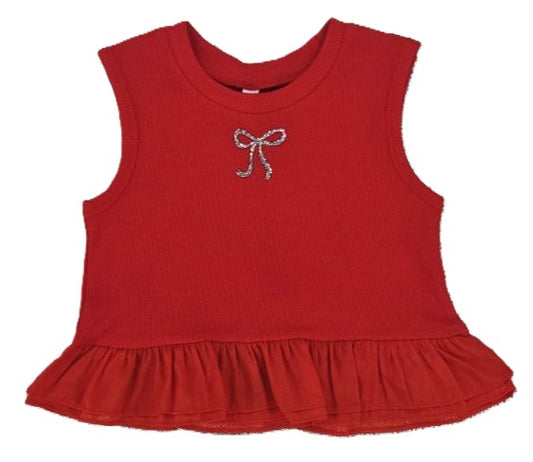 Red Summer Ribbed Ruffle Tank
