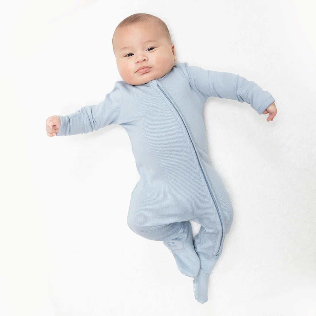 Solid Sheer Blue Rib  2 Way Zipper Footie