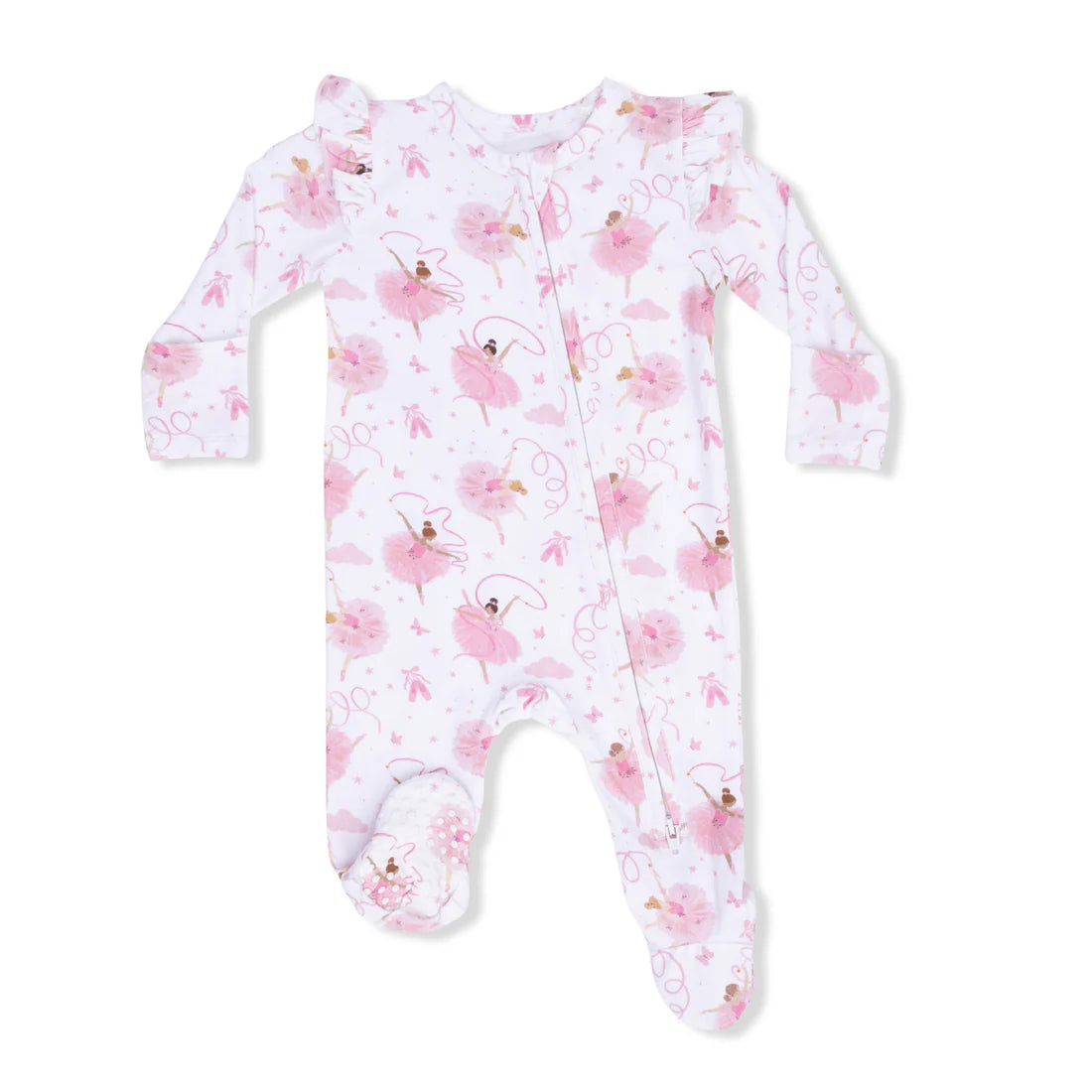 Ribbon Ballerinas  2 Way Ruffle Sleeve Zipper Footie
