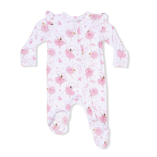 Ribbon Ballerinas  2 Way Ruffle Sleeve Zipper Footie