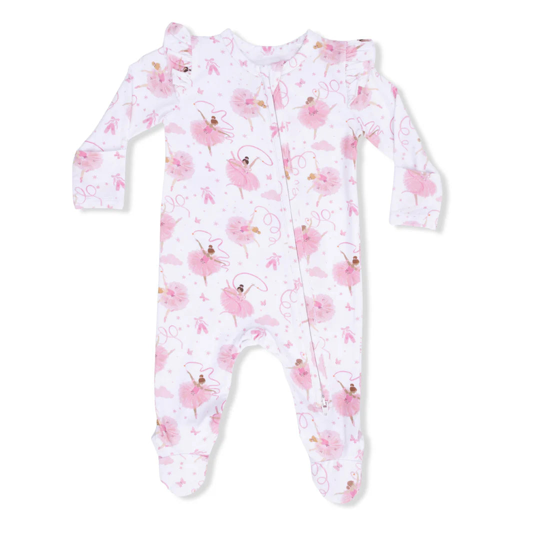 Ribbon Ballerinas  2 Way Ruffle Sleeve Zipper Footie