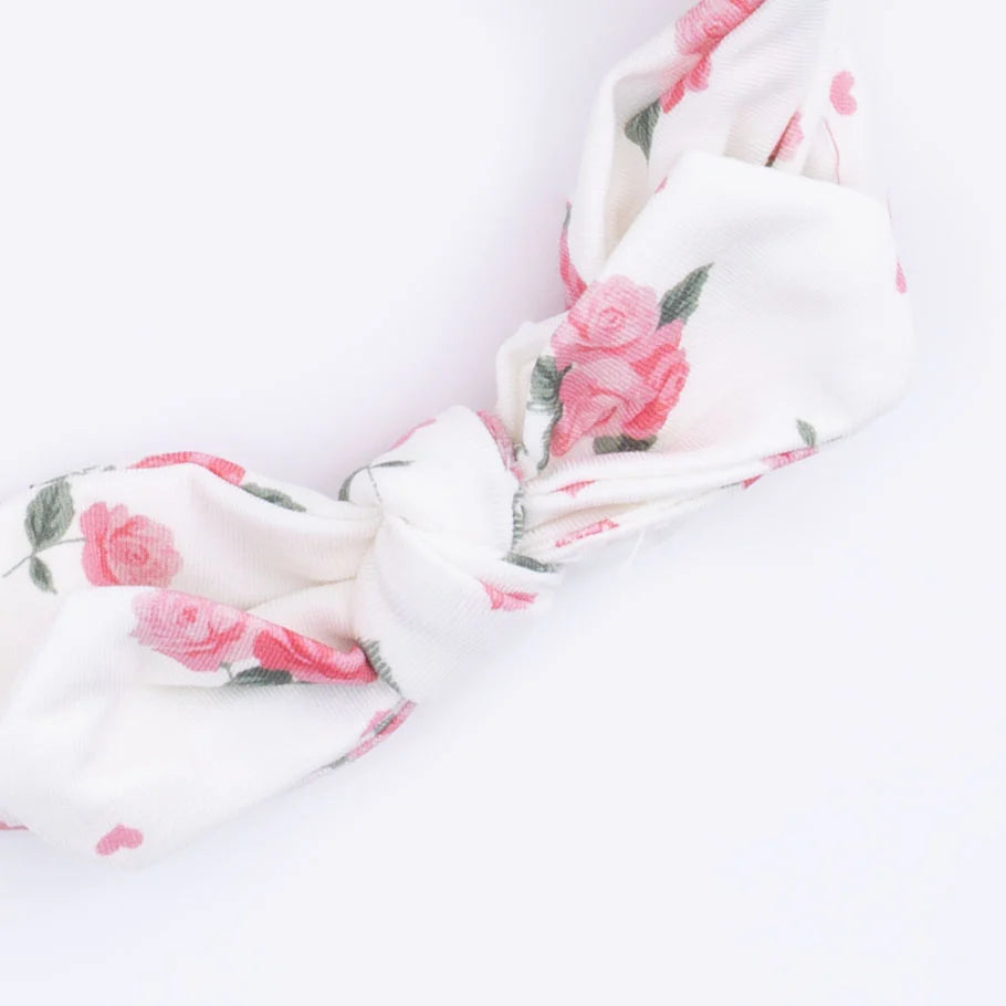 Pink Rosettes  Kimono Gown & Knot Headband