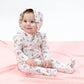 Pink Rosettes  2 Way Ruffle Sleeve Zipper Footie