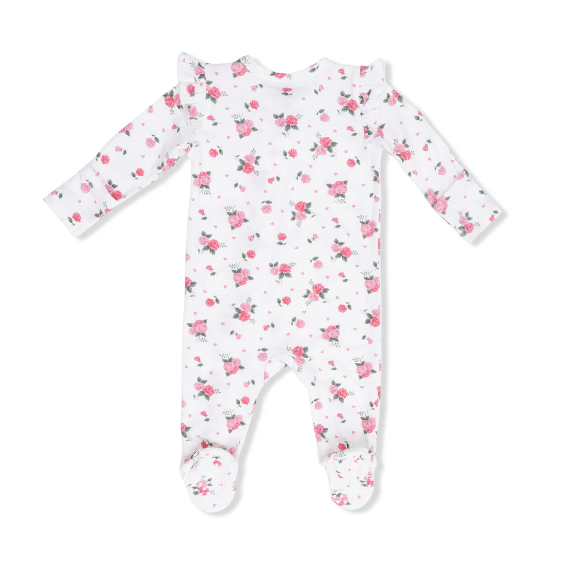 Pink Rosettes  2 Way Ruffle Sleeve Zipper Footie