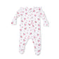 Pink Rosettes  2 Way Ruffle Sleeve Zipper Footie