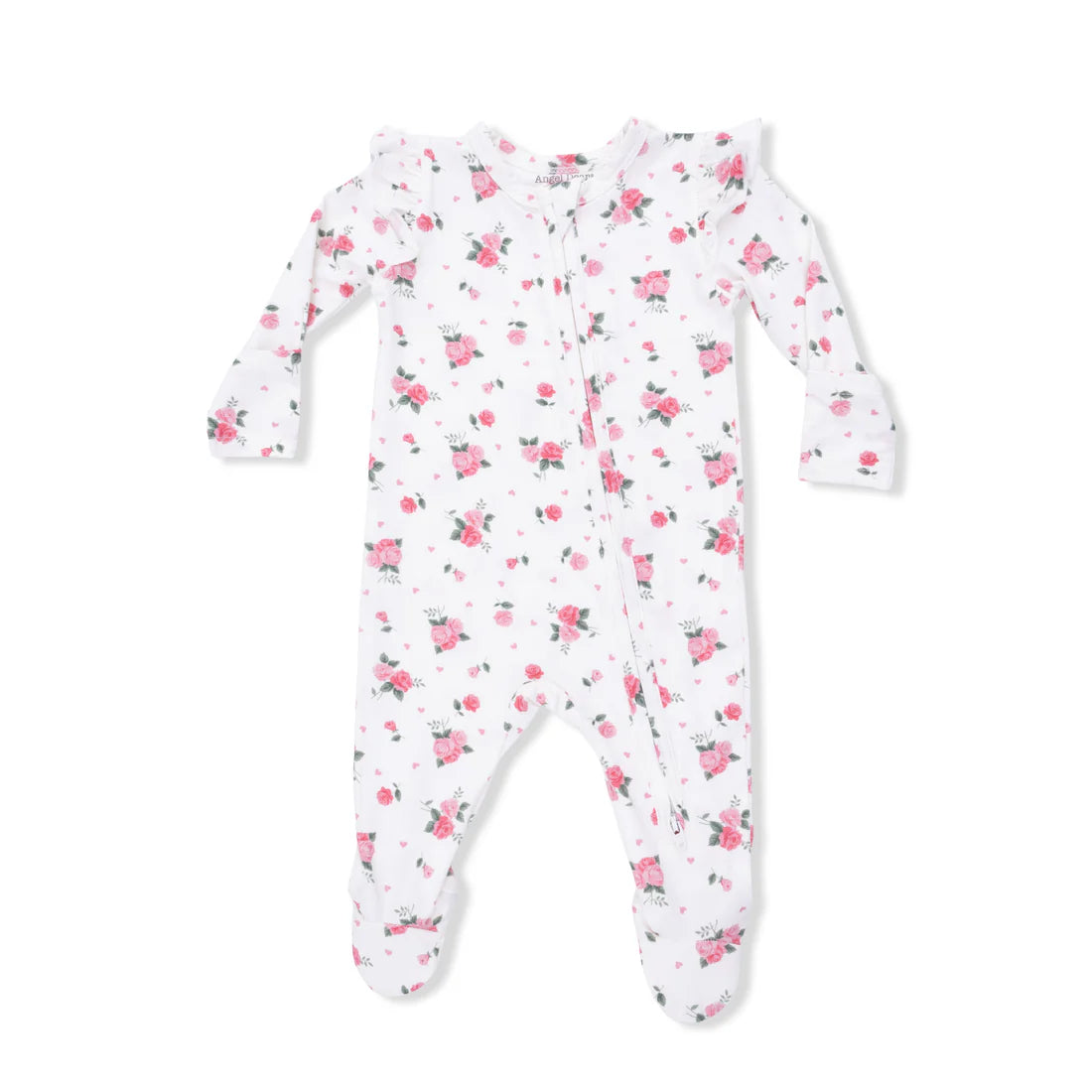 Pink Rosettes  2 Way Ruffle Sleeve Zipper Footie