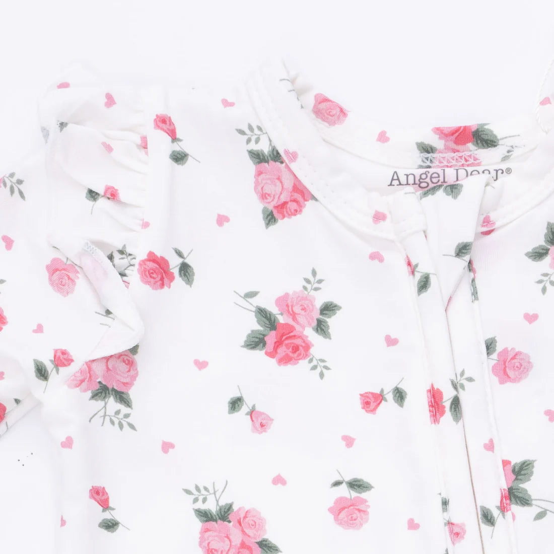 Pink Rosettes  2 Way Ruffle Sleeve Zipper Footie