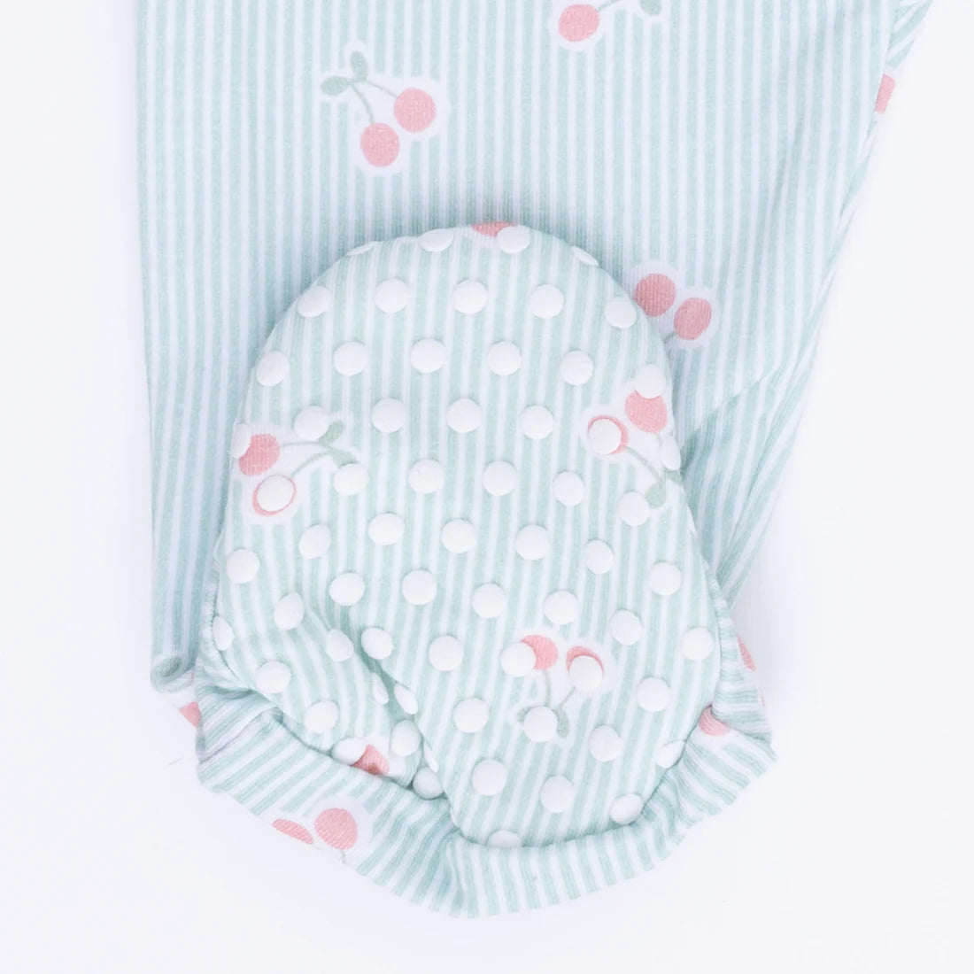 Tiny Cherry Stripe  2 Way Ruffle Sleeve Zipper Footie