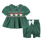 Green Corduroy Santa Smocked Dress and Bloomers