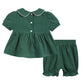 Green Corduroy Santa Smocked Dress and Bloomers