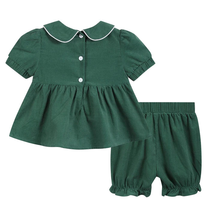 Green Corduroy Santa Smocked Dress and Bloomers