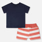Organic Cotton T-Shirt And Short Set Blue And Brick Stripes