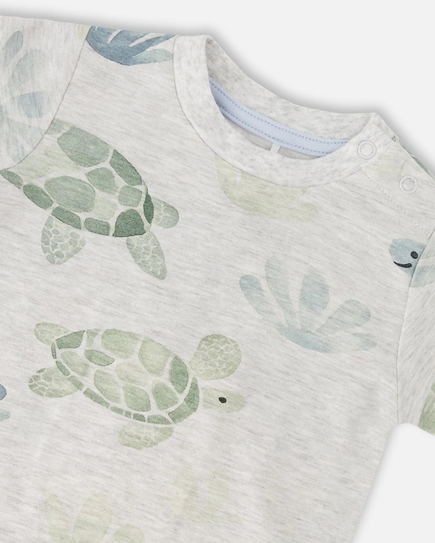 Jersey T-Shirt And Organic Cotton Jersey Shorts Set Grey Mix Turtle Print And Medium Blue