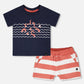 Organic Cotton T-Shirt And Short Set Blue And Brick Stripes