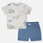 Jersey T-Shirt And Organic Cotton Jersey Shorts Set Grey Mix Turtle Print And Medium Blue