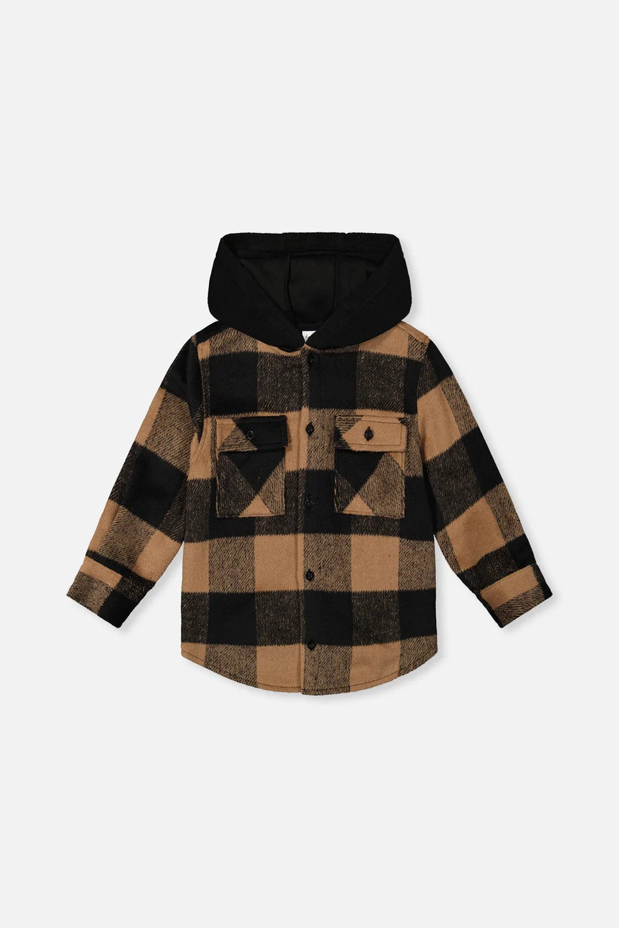 Deux Par Deux Flannel Shirt With Fleece Hood Brown And Black Plaid